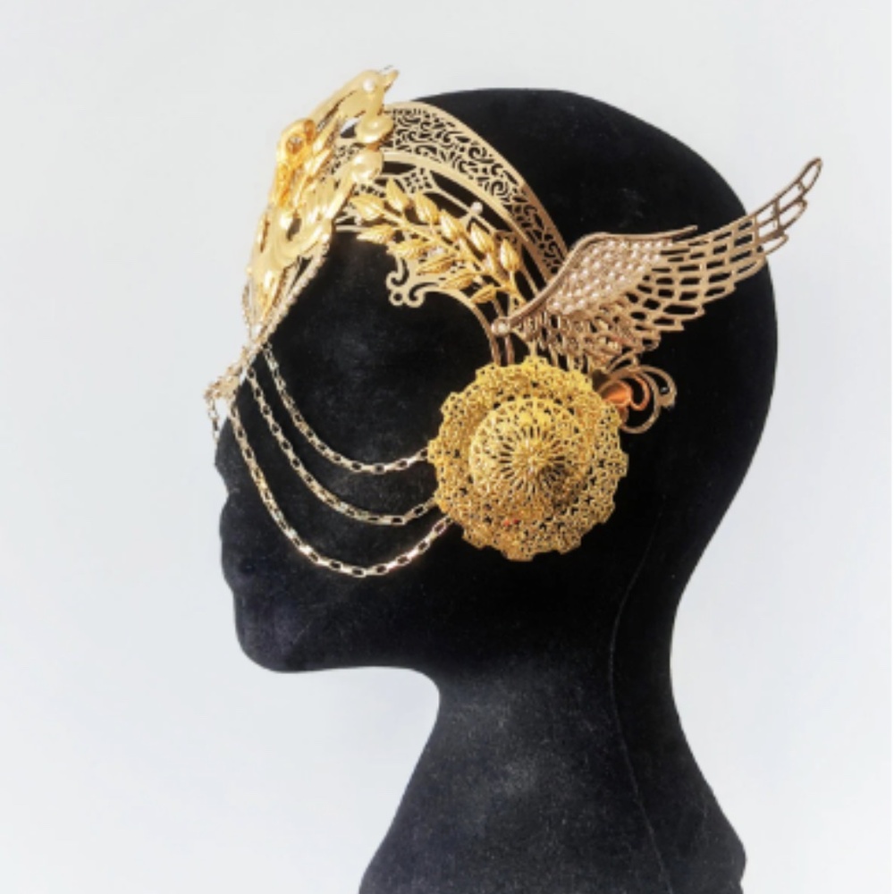 Helm of Freya masquerade mask - Valkyrie Viking headpiece - silver or gold